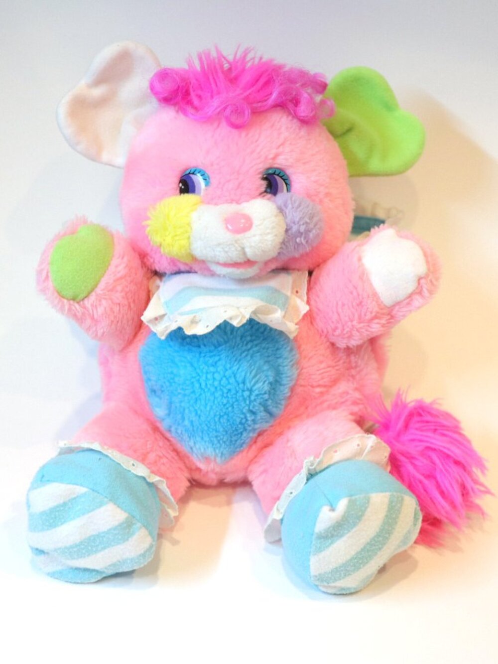 Vintage Mattel Popples Baby Cribsy Pink Plush Toy 80s / Blue & White Stripe Paja